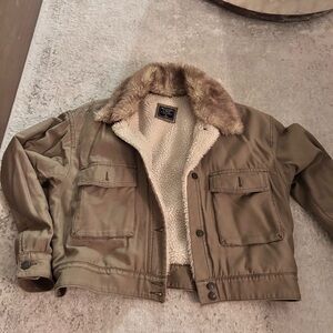 Abercrombie Fur collar sherpa lined khaki green jacket